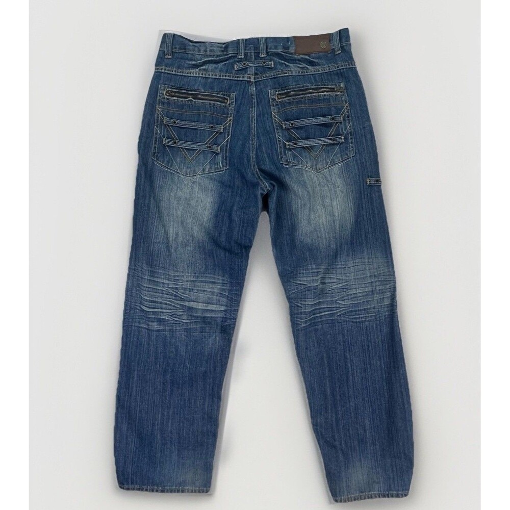 Vintage Y2k Knockout Baggy‎ Jeans Mens 36x32 Fade Skater Zippers Embroidered